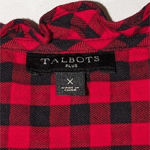 Talbots Buffalo Check Shirt X Ruffle Mock Neck Long Sleeve Button Up Plaid Tunic - Picture 3 of 8